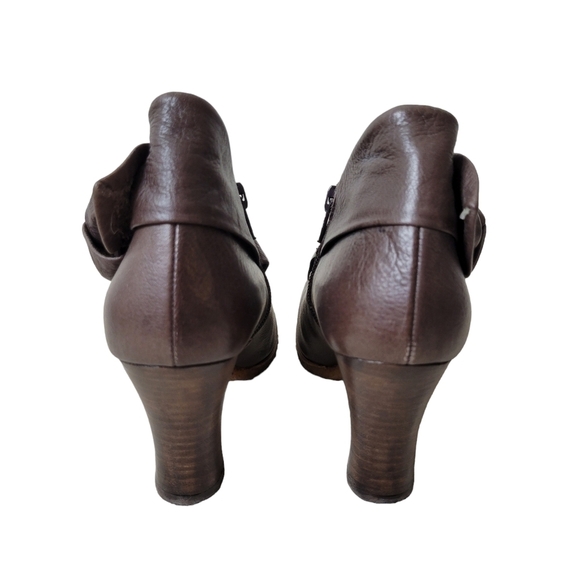 Anthropologie | Giraudon Accoutrement Leather Bow Ankle Booties Brown Academia - Picture 6 of 12